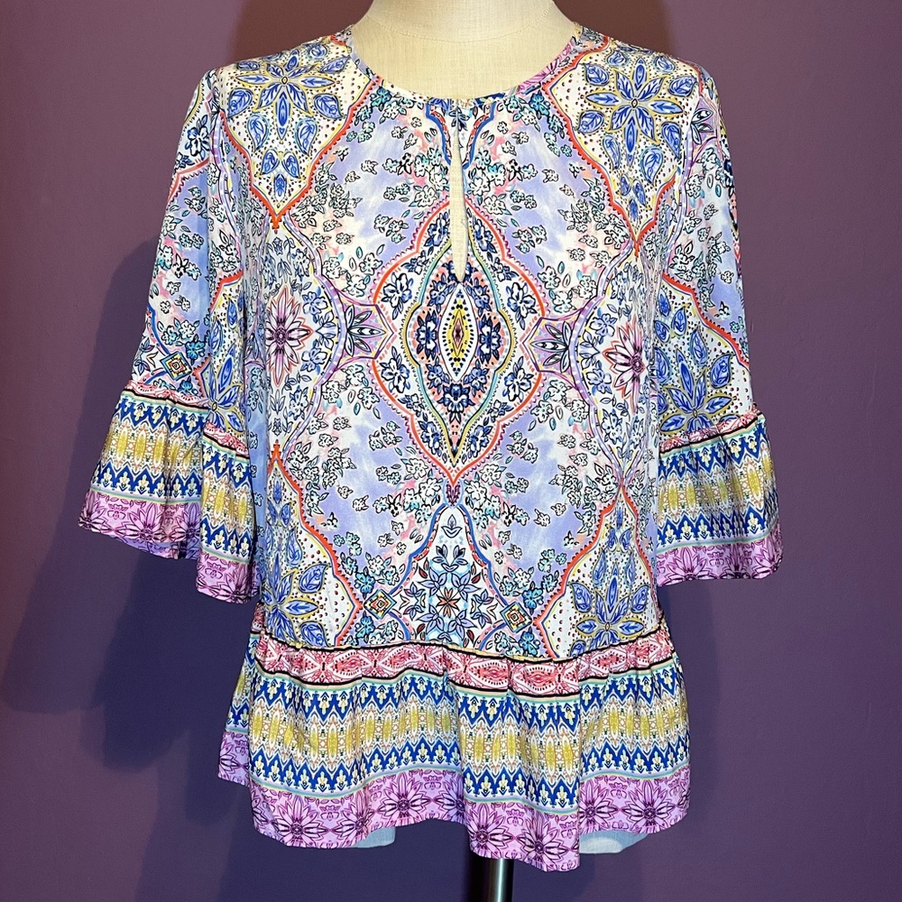 💟Anthropologie x Kachel Silk Paisley Blouse Top in Blue / Purple